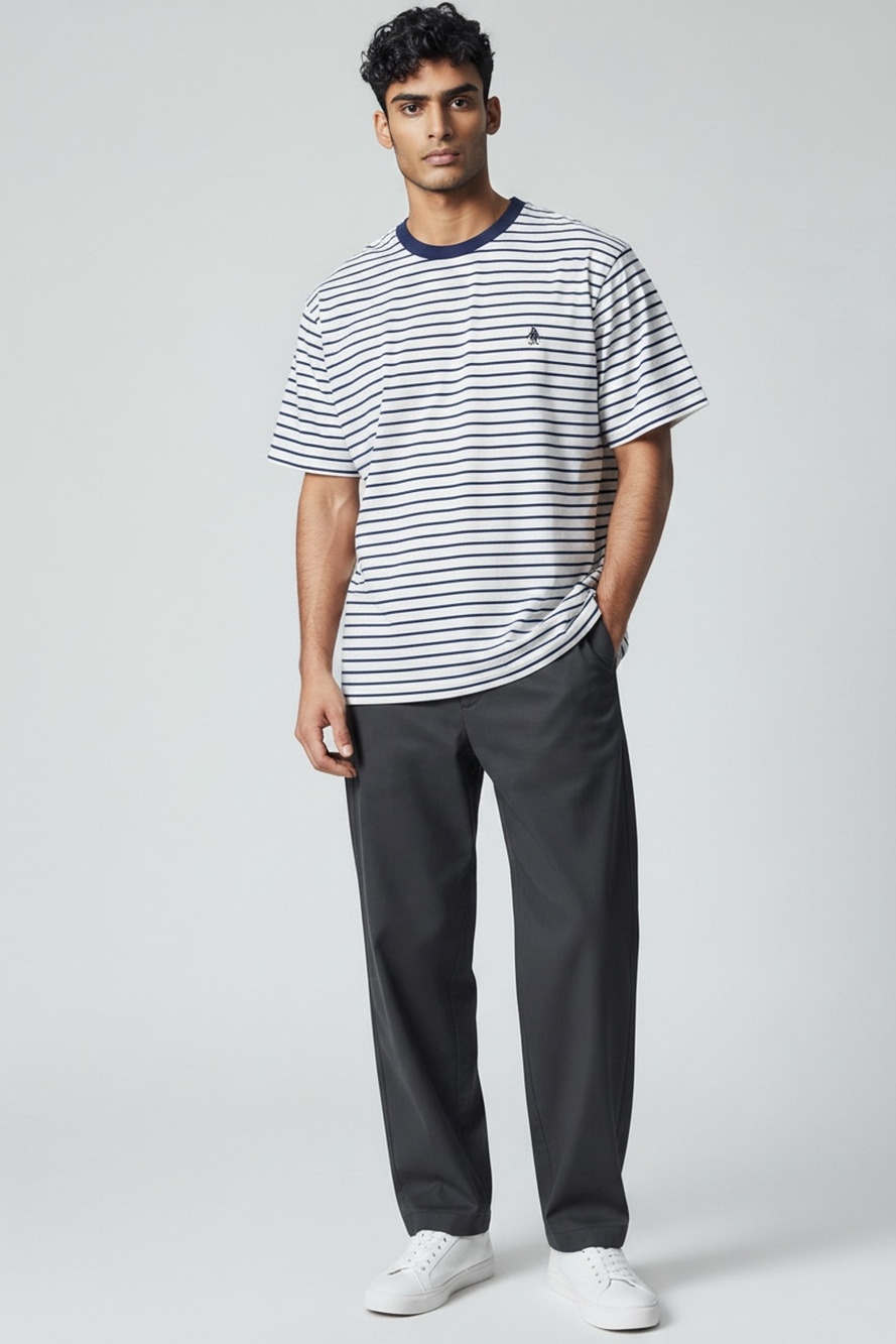 French Connection Mens White/Blue Striped Short Sleeve T-Shirt Small